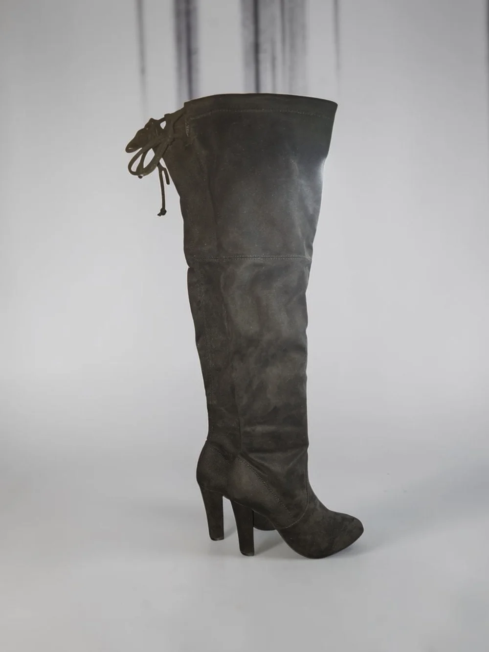 Steve Madden Black Over-the-Knee Suede Lace-Back High Heel Boots
